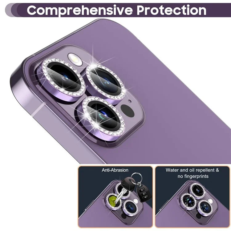 1Set For iPhone 16 Pro / 16 Pro Max Camera Lens Protector Tempered Glass+Metal Ring Rhinestone Lens Film