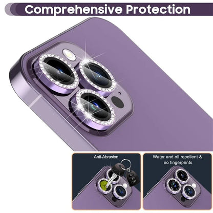 1Set For iPhone 16 Pro / 16 Pro Max Camera Lens Protector Tempered Glass+Metal Ring Rhinestone Lens Film