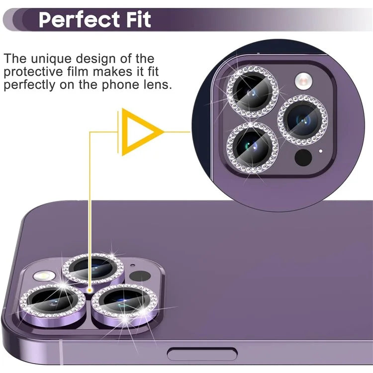 1Set For iPhone 16 Pro / 16 Pro Max Camera Lens Protector Tempered Glass+Metal Ring Rhinestone Lens Film