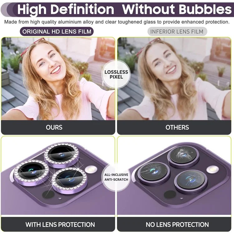 1Set For iPhone 16 Pro / 16 Pro Max Camera Lens Protector Tempered Glass+Metal Ring Rhinestone Lens Film