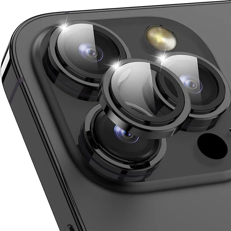 1Set For iPhone 16 Pro / 16 Pro Max Camera Lens Film Tempered Glass CD Vein Metal Ring Rear Lens Protector