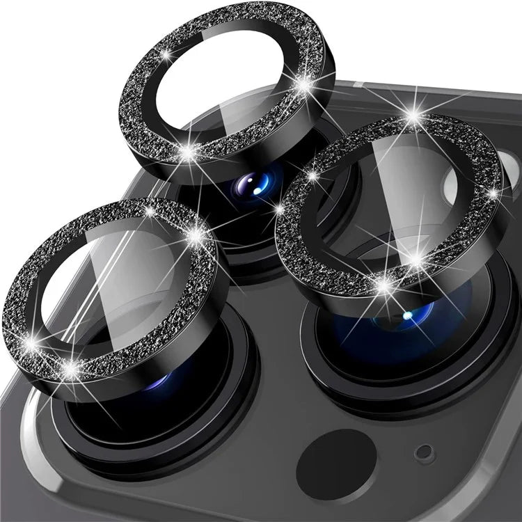For iPhone 16 Pro / 16 Pro Max Glitter Camera Lens Film Metal Ring+Tempered Glass Phone Lens Protector