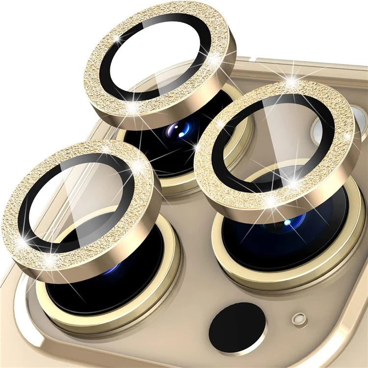 For iPhone 16 Pro / 16 Pro Max Glitter Camera Lens Film Metal Ring+Tempered Glass Phone Lens Protector