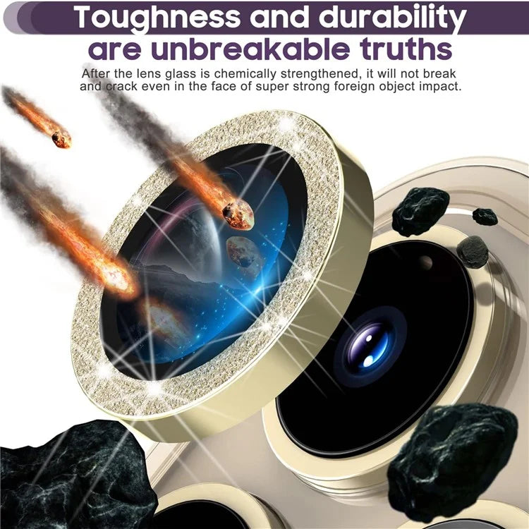 For iPhone 16 Pro / 16 Pro Max Glitter Camera Lens Film Metal Ring+Tempered Glass Phone Lens Protector