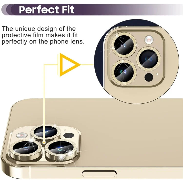 For iPhone 16 Pro / 16 Pro Max Glitter Camera Lens Film Metal Ring+Tempered Glass Phone Lens Protector