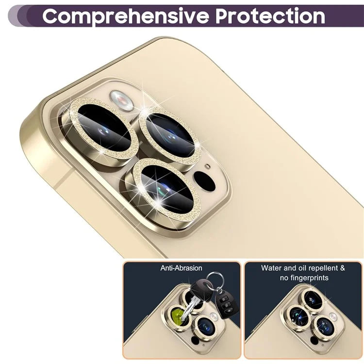 For iPhone 16 Pro / 16 Pro Max Glitter Camera Lens Film Metal Ring+Tempered Glass Phone Lens Protector