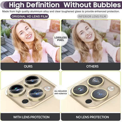 For iPhone 16 Pro / 16 Pro Max Glitter Camera Lens Film Metal Ring+Tempered Glass Phone Lens Protector