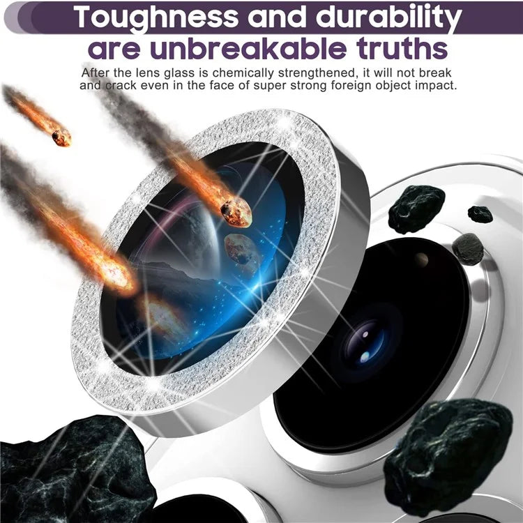 For iPhone 16 Pro / 16 Pro Max Glitter Camera Lens Film Metal Ring+Tempered Glass Phone Lens Protector