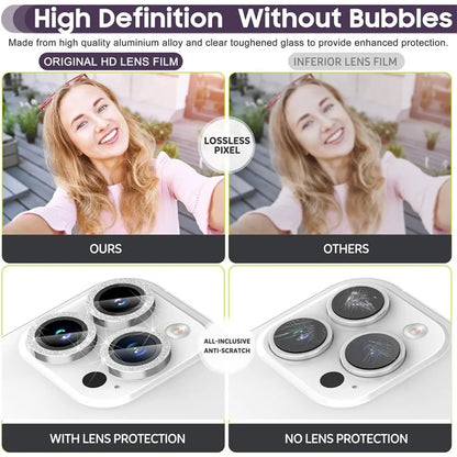 For iPhone 16 Pro / 16 Pro Max Glitter Camera Lens Film Metal Ring+Tempered Glass Phone Lens Protector