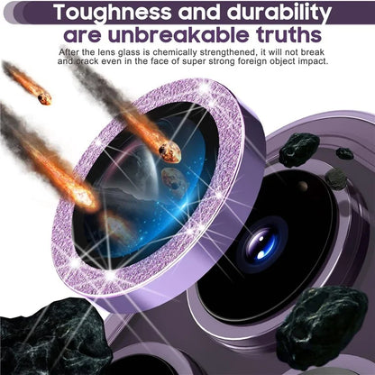 For iPhone 16 Pro / 16 Pro Max Glitter Camera Lens Film Metal Ring+Tempered Glass Phone Lens Protector