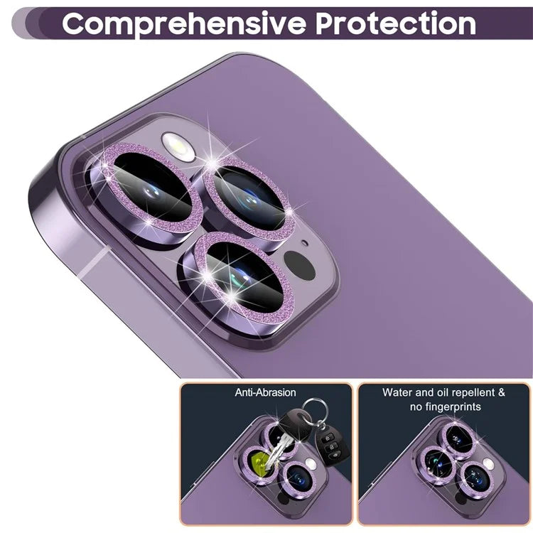 For iPhone 16 Pro / 16 Pro Max Glitter Camera Lens Film Metal Ring+Tempered Glass Phone Lens Protector