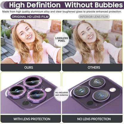 For iPhone 16 Pro / 16 Pro Max Glitter Camera Lens Film Metal Ring+Tempered Glass Phone Lens Protector