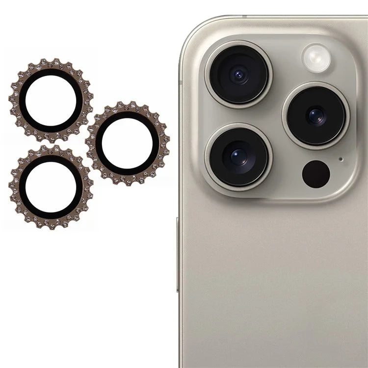 3Pcs / Set For iPhone 16 Pro Max / 16 Pro Camera Lens Protector Gear Shape Rhinestone Decor Corning Gorilla Glass Lens Film
