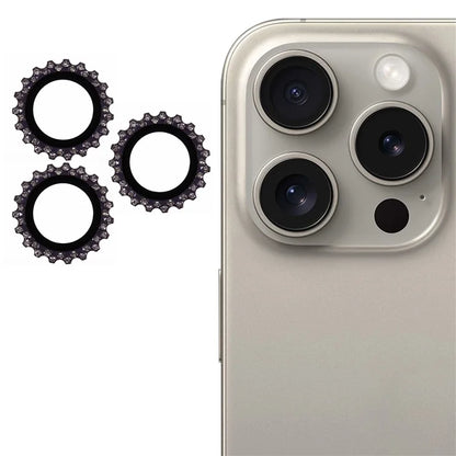 3Pcs / Set For iPhone 16 Pro Max / 16 Pro Camera Lens Protector Gear Shape Rhinestone Decor Corning Gorilla Glass Lens Film