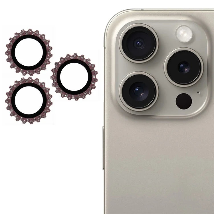 3Pcs / Set For iPhone 16 Pro Max / 16 Pro Camera Lens Protector Gear Shape Rhinestone Decor Corning Gorilla Glass Lens Film