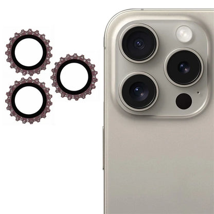 3Pcs / Set For iPhone 16 Pro Max / 16 Pro Camera Lens Protector Gear Shape Rhinestone Decor Corning Gorilla Glass Lens Film