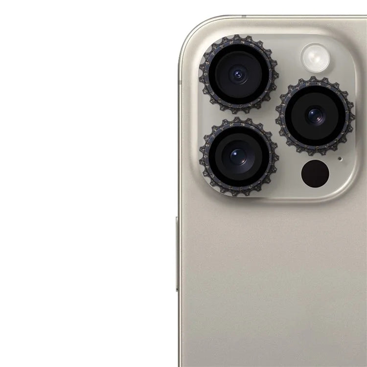 3Pcs / Set For iPhone 16 Pro Max / 16 Pro Camera Lens Protector Gear Shape Rhinestone Decor Corning Gorilla Glass Lens Film