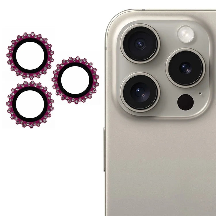 3Pcs / Set For iPhone 16 Pro Max / 16 Pro Camera Lens Protector Gear Shape Rhinestone Decor Corning Gorilla Glass Lens Film