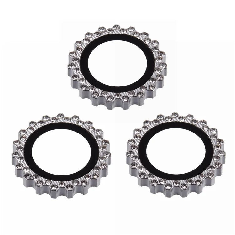 3Pcs / Set For iPhone 16 Pro Max / 16 Pro Camera Lens Protector Gear Shape Rhinestone Decor Corning Gorilla Glass Lens Film