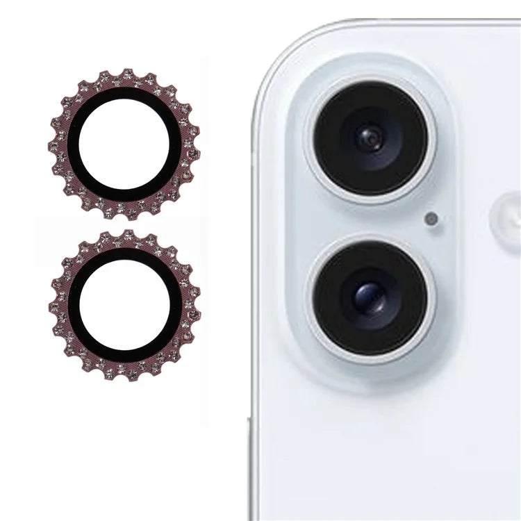 2Pcs / Set For iPhone 16 Plus / 16 Camera Lens Protector Gear Shape Rhinestone Decor Corning Gorilla Glass Lens Film