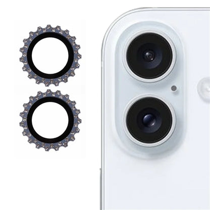 2Pcs / Set For iPhone 16 Plus / 16 Camera Lens Protector Gear Shape Rhinestone Decor Corning Gorilla Glass Lens Film