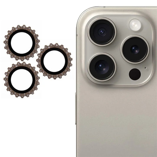 3Pcs / Set For iPhone 16 Pro / 16 Pro Max Camera Lens Protector Gear Shape Rhinestone Decor Corning Gorilla Glass Lens Film