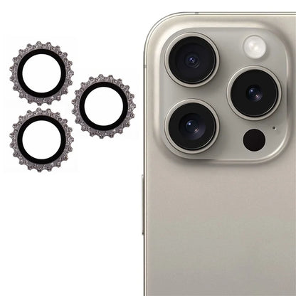 3Pcs / Set For iPhone 16 Pro / 16 Pro Max Camera Lens Protector Gear Shape Rhinestone Decor Corning Gorilla Glass Lens Film