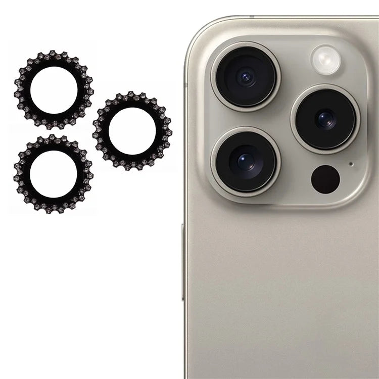 3Pcs / Set For iPhone 16 Pro / 16 Pro Max Camera Lens Protector Gear Shape Rhinestone Decor Corning Gorilla Glass Lens Film