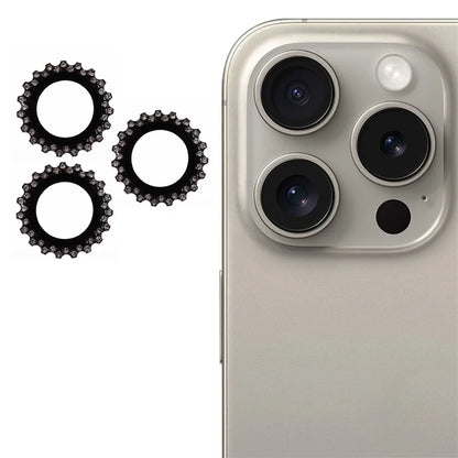 3Pcs / Set For iPhone 16 Pro / 16 Pro Max Camera Lens Protector Gear Shape Rhinestone Decor Corning Gorilla Glass Lens Film