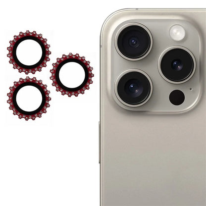 3Pcs / Set For iPhone 16 Pro / 16 Pro Max Camera Lens Protector Gear Shape Rhinestone Decor Corning Gorilla Glass Lens Film