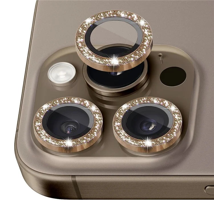 NORTHJO 1 Set For iPhone 16 Pro / 16 Pro Max Camera Lens Film Tempered Glass+Metal Glitter Rear Lens Protector