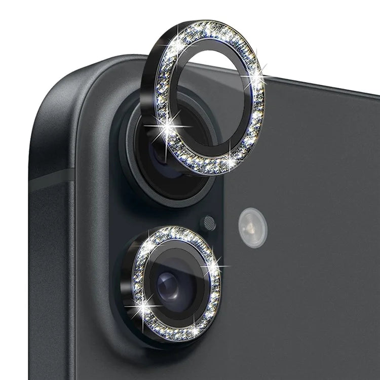 NORTHJO 1 Set For iPhone 16 / 16 Plus Camera Lens Film Tempered Glass+Metal Glitter Rear Lens Protector