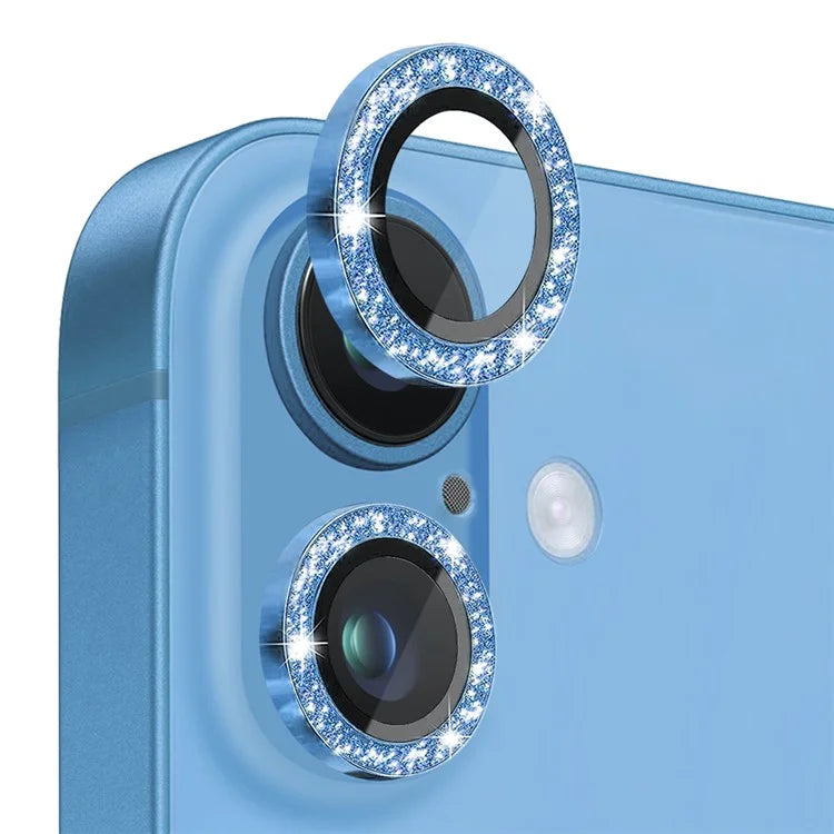 NORTHJO 1 Set For iPhone 16 / 16 Plus Camera Lens Film Tempered Glass+Metal Glitter Rear Lens Protector