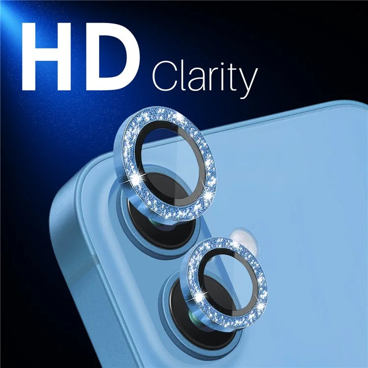 NORTHJO 1 Set For iPhone 16 / 16 Plus Camera Lens Film Tempered Glass+Metal Glitter Rear Lens Protector
