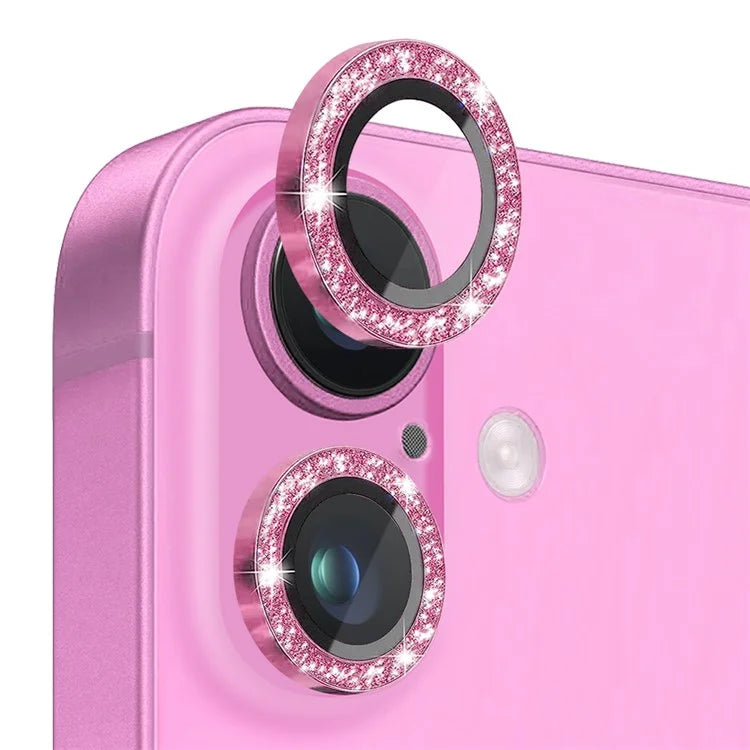 NORTHJO 1 Set For iPhone 16 / 16 Plus Camera Lens Film Tempered Glass+Metal Glitter Rear Lens Protector