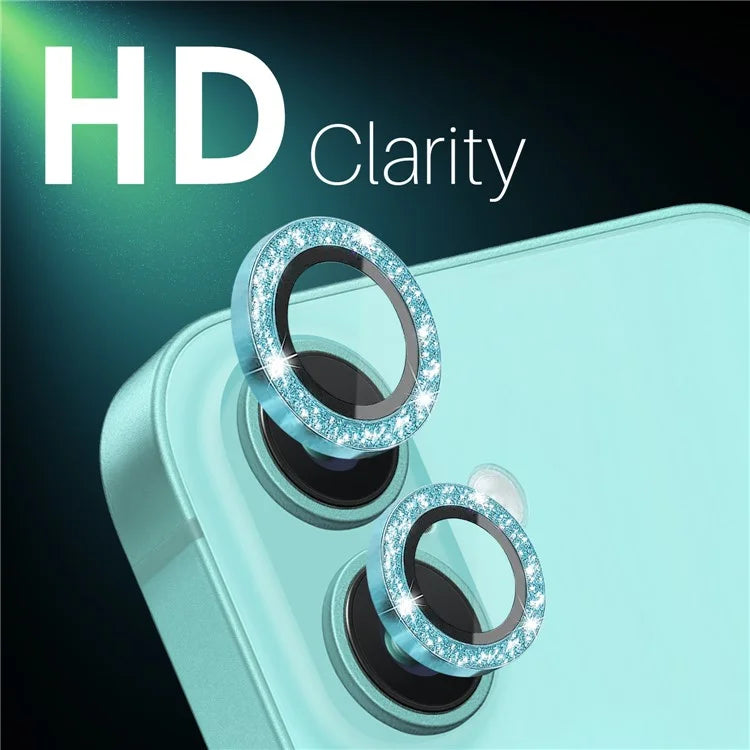 NORTHJO 1 Set For iPhone 16 / 16 Plus Camera Lens Film Tempered Glass+Metal Glitter Rear Lens Protector