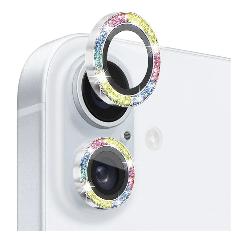 NORTHJO 1 Set For iPhone 16 / 16 Plus Camera Lens Film Tempered Glass+Metal Glitter Rear Lens Protector