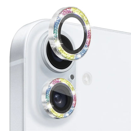 NORTHJO 1 Set For iPhone 16 / 16 Plus Camera Lens Film Tempered Glass+Metal Glitter Rear Lens Protector