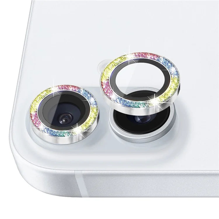 NORTHJO 1 Set For iPhone 16 / 16 Plus Camera Lens Film Tempered Glass+Metal Glitter Rear Lens Protector