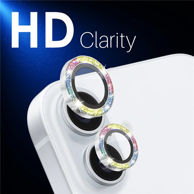 NORTHJO 1 Set For iPhone 16 / 16 Plus Camera Lens Film Tempered Glass+Metal Glitter Rear Lens Protector