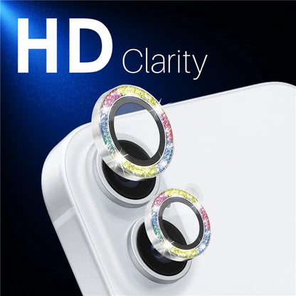 NORTHJO 1 Set For iPhone 16 / 16 Plus Camera Lens Film Tempered Glass+Metal Glitter Rear Lens Protector