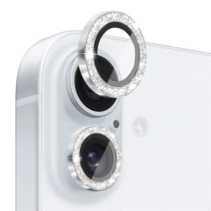 NORTHJO 1 Set For iPhone 16 / 16 Plus Camera Lens Film Tempered Glass+Metal Glitter Rear Lens Protector