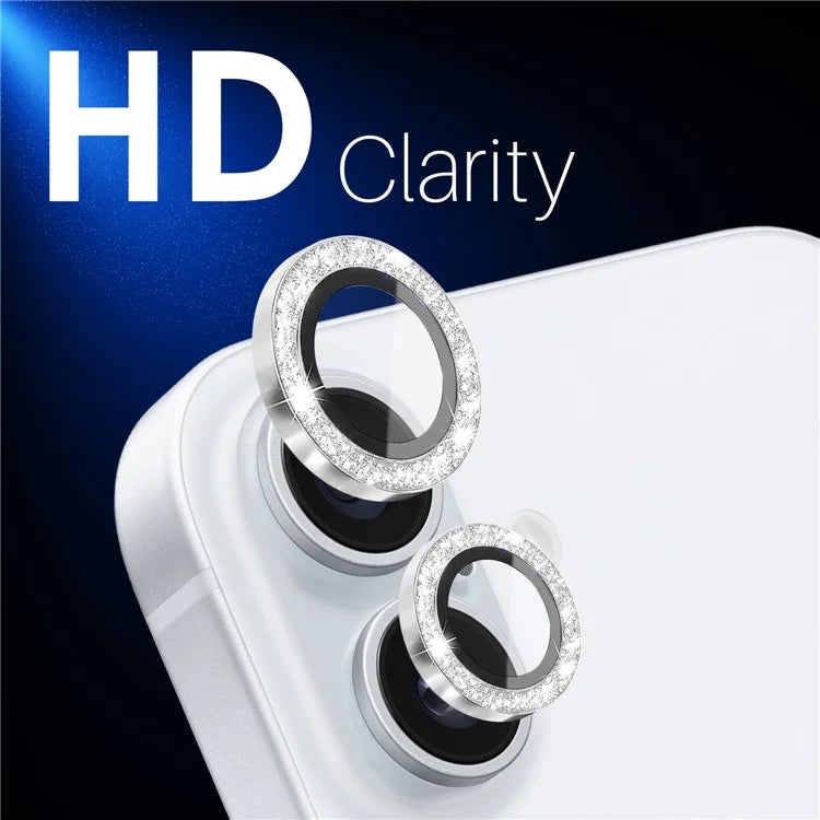NORTHJO 1 Set For iPhone 16 / 16 Plus Camera Lens Film Tempered Glass+Metal Glitter Rear Lens Protector