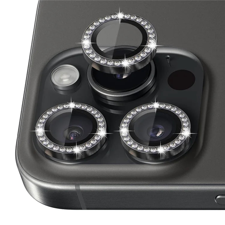 NORTHJO For iPhone 16 Pro / 16 Pro Max Lens Protector Rhinestone Ring Tempered Glass Lens Film