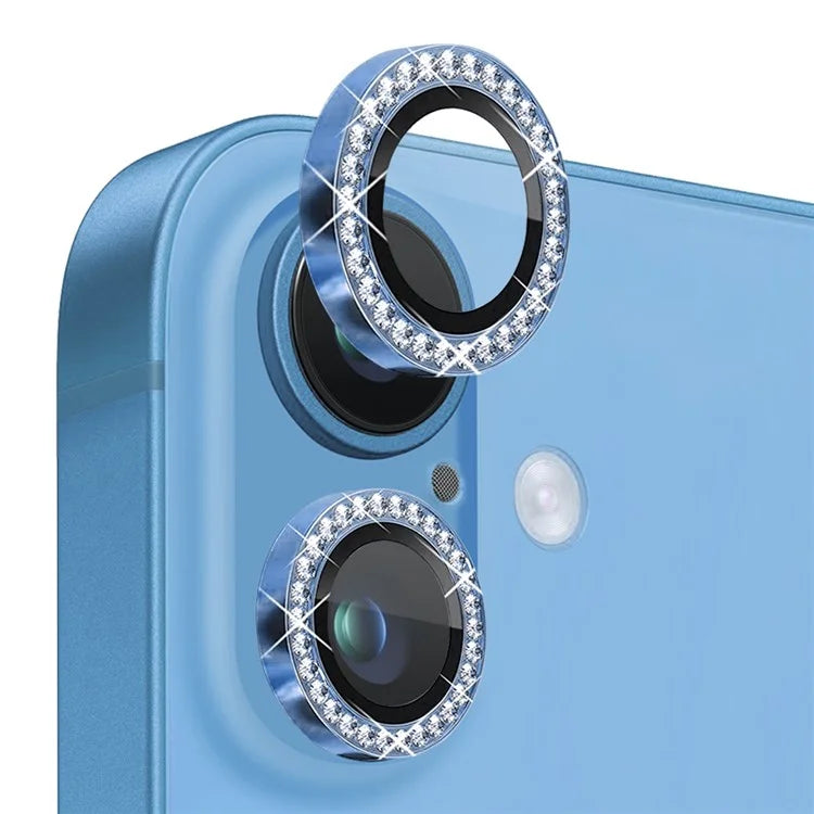 NORTHJO For iPhone 16 / 16 Plus Lens Protector Rhinestone Ring Tempered Glass Lens Film