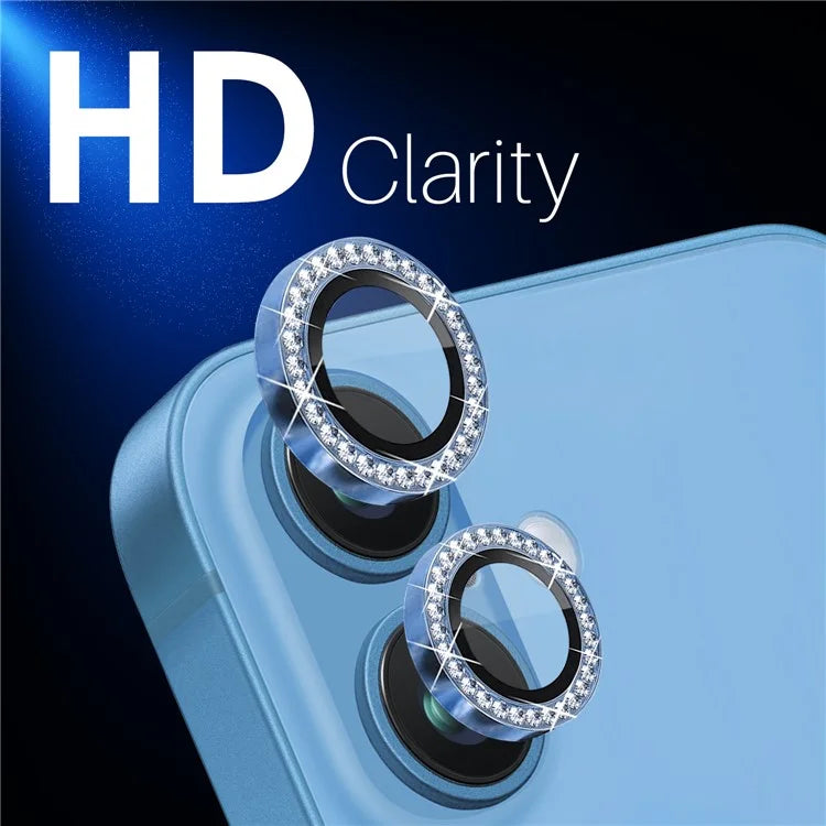 NORTHJO For iPhone 16 / 16 Plus Lens Protector Rhinestone Ring Tempered Glass Lens Film