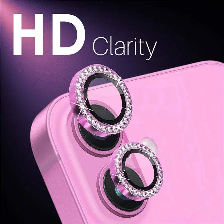 NORTHJO For iPhone 16 / 16 Plus Lens Protector Rhinestone Ring Tempered Glass Lens Film