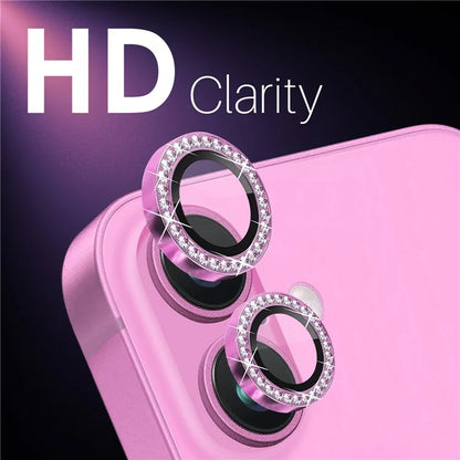 NORTHJO For iPhone 16 / 16 Plus Lens Protector Rhinestone Ring Tempered Glass Lens Film