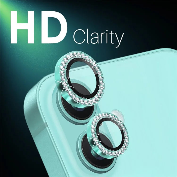NORTHJO For iPhone 16 / 16 Plus Lens Protector Rhinestone Ring Tempered Glass Lens Film