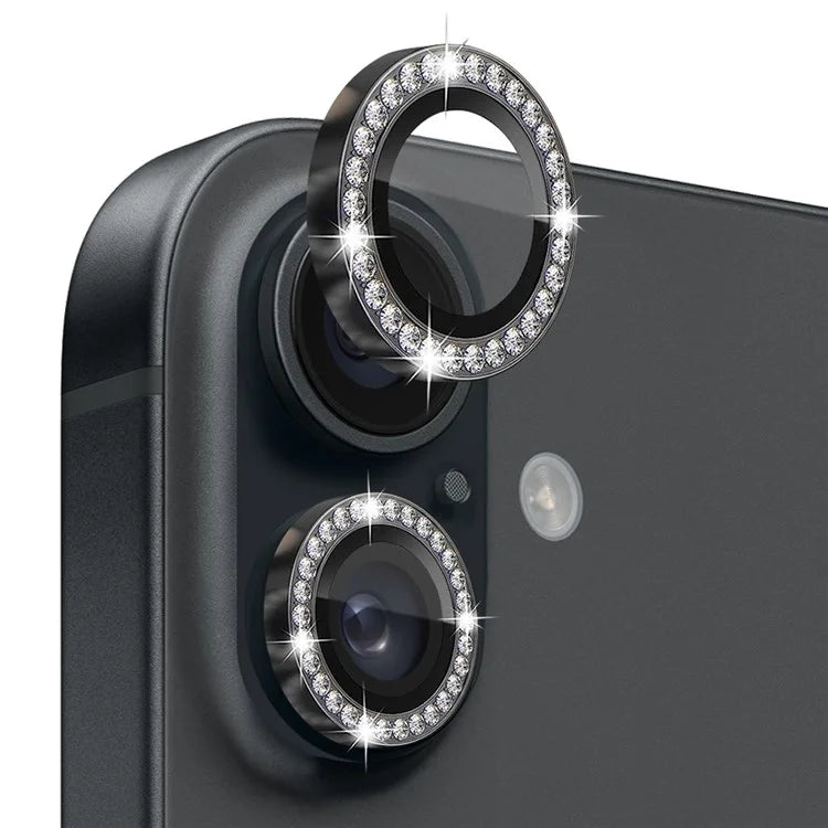 NORTHJO For iPhone 16 / 16 Plus Lens Protector Rhinestone Ring Tempered Glass Lens Film